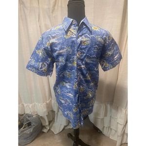 Mens Coastal Hawaiian Print Button Up Shirt Sz Small
